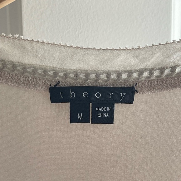 THEORY Carmelita Champagne Silk Spandex Blend Tank Chain Accent Pocket Medium - Picture 4 of 8